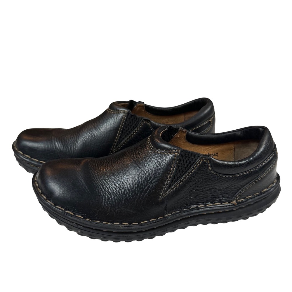 Born Black Leather Slip On Glen Clogs Loafers Handcrafted W3542 Womens 6.5